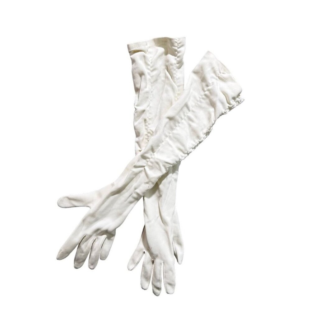 Size 6 Women's White Evening Gloves Stretch Vintage 1960s